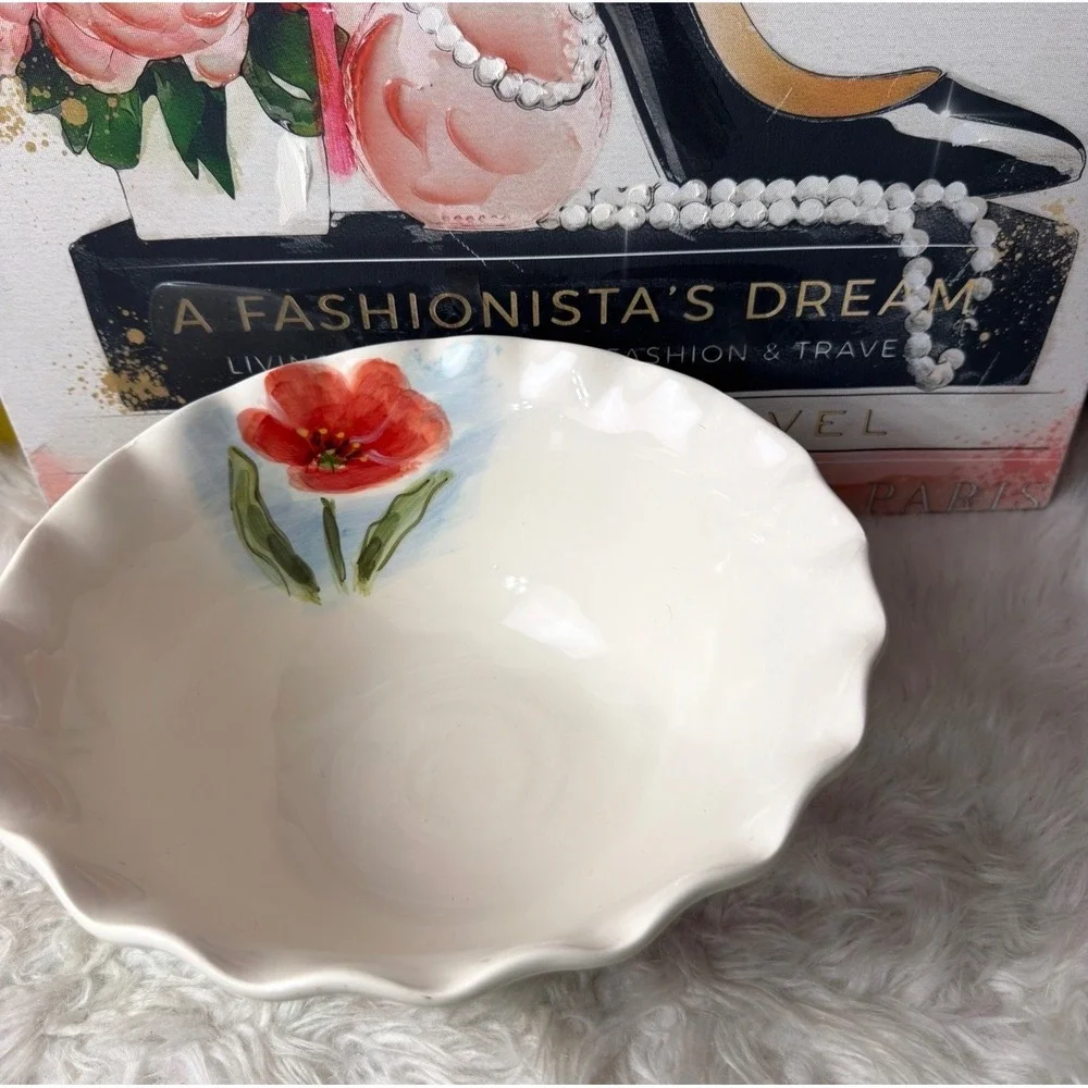 Maxcera Flowing Poppies Ceramic Serving Bowl Farmhouse Decor discontinued
